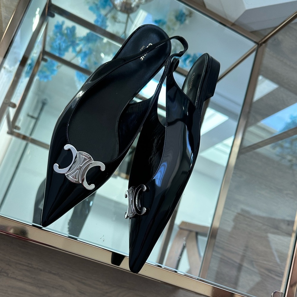 Authentic Celine Black Patent Leather Flats with Silver Accents - Picture 13 of 16